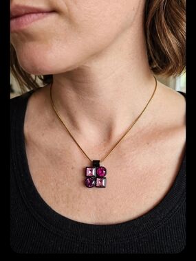 kate spade Gold Chain Necklace with Pink Gemstone Cluster Pendant